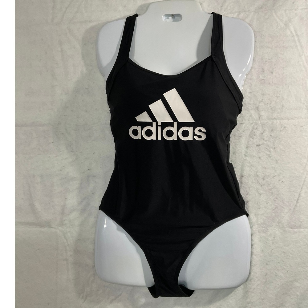 Adidas One Piece Swimsuit Women Large Black Logo Crisscross Back Swimwear